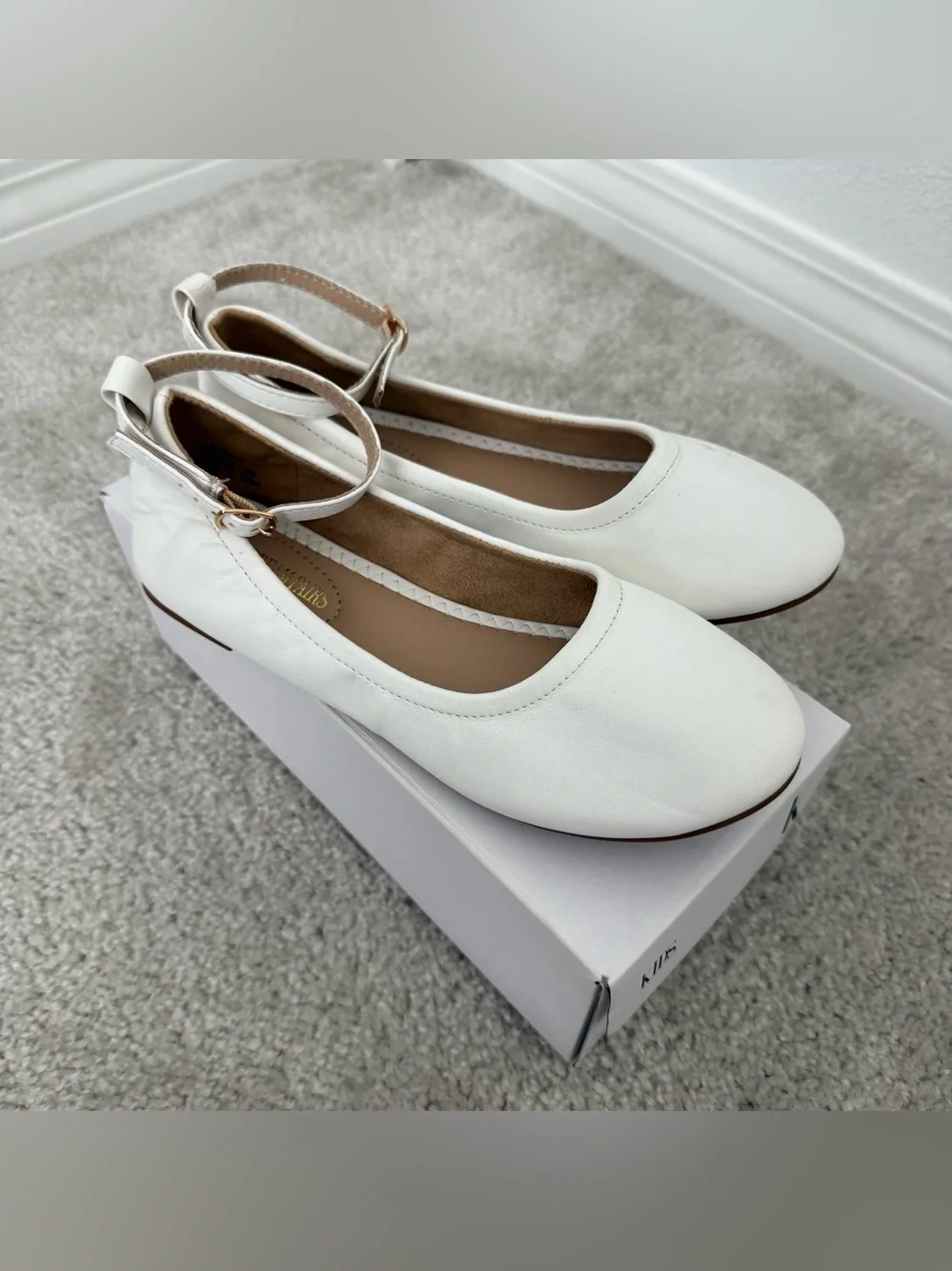 Dream Paris White Ankle-Strap Ballet Flats